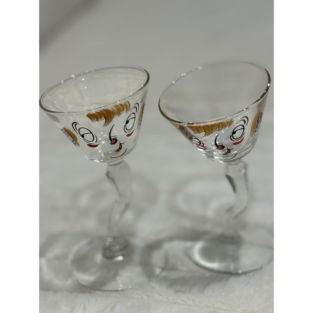 Vintage Gay Fad Studios Hand Painted Face Cocktail Glasses Set 2